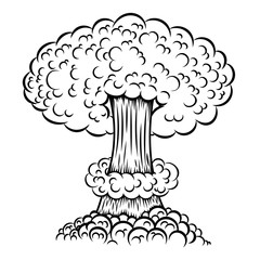 Illustration of atomic bomb explosion in comic style. Design element for poster, card, banner, sign, flyer.Vector illustration