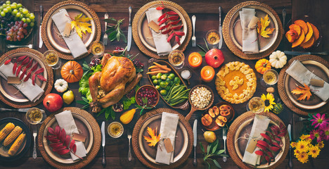 Thanksgiving celebration traditional dinner - obrazy, fototapety, plakaty
