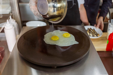 The process of making fried eggs