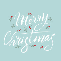 Merry Christmas text cute card. Traditional xmas holiday greeting text. Modern lettering party invitation. Vector eps 10.