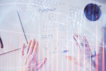 FOREX chart multi exposure with work table background.