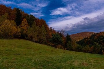 Autumn landscape in Mountains and blue sky