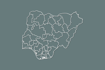 Nigeria vector map with border lines of states using gray color on dark background illustration