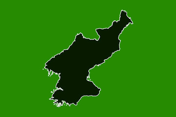 North Korea vector map with single border line boundary using green color area on dark background illustration