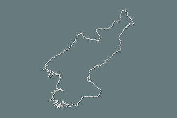 North Korea vector map with single border line boundary using white color on dark background illustration