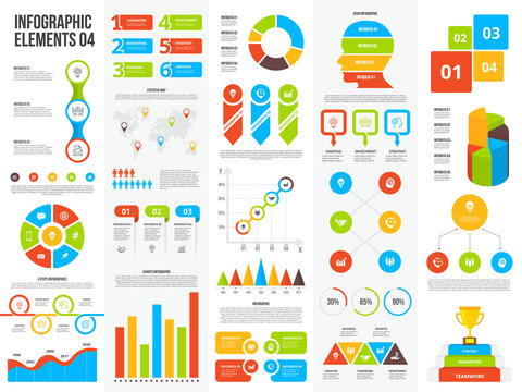 Big set of infographic elements. Can be used for steps, business processes, workflow, diagram, flowchart concept and timeline. Data visualization vector design template.