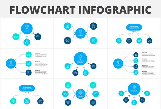 Flowchart infographic set. Illustration for data visualization with 3, 4, 5 and 6 processes. Structure template.