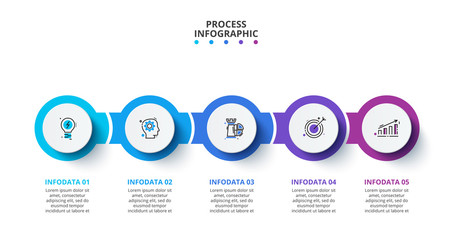 Vector infographic circle design template with icons. Can be used for process diagram, presentations, workflow layout, banner, flow chart, info graph with 5 options or steps.