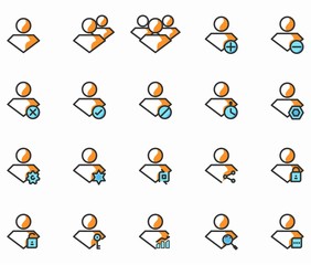 public user people mono color outline icon set, person ui icons graphic design vector and illustration