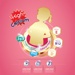 Calcium and Omega 3 and  Vitamin Vector Logo for Kids products.