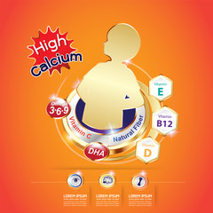 Calcium and Omega 3 and  Vitamin Vector Logo for Kids products.