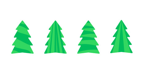 Obraz premium Vector illustration, Christmas tree flat cartoon set. Isolated on white background. Applicable as a decorative element for interior designs, greeting postcards, posters, flyers etc.
