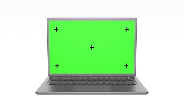 Laptop mockup metallic color with green screen isolated on white  background.