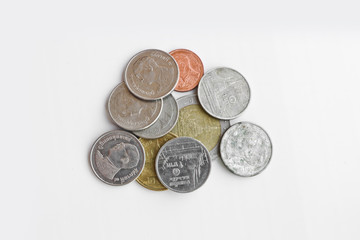 Coins - Thai baht on a white background. Thai currency.