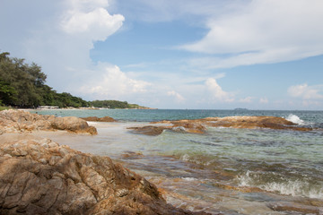 Beautiful rocks on the beach at Sake Island, Rayong province in Thailand.