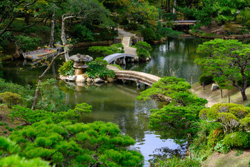 Fototapeta na wymiar Japanese garden Shukkeien in Hiroshima, Japan