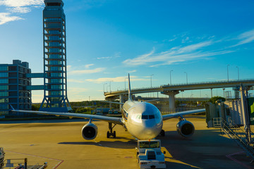 Air plane parking at Kansai airpore Osaka in the summer