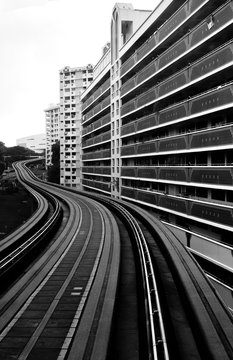 city railway system lrt in residential area view