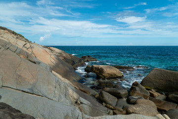 Panoramic view of colorful huge cliff at the sea