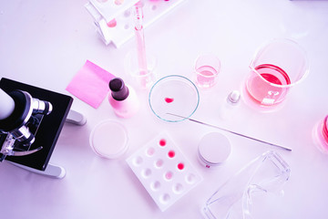 Fototapeta premium Equipment and science experiments, Formulating the chemical for cosmetic and medicine laboratory research and development.