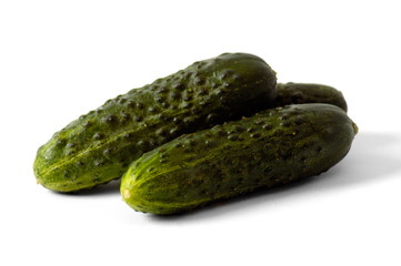 Cucumbers on the white background