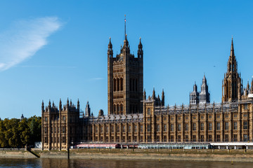 London Westminster, England, view on Parliament scaffolding works and repairs
