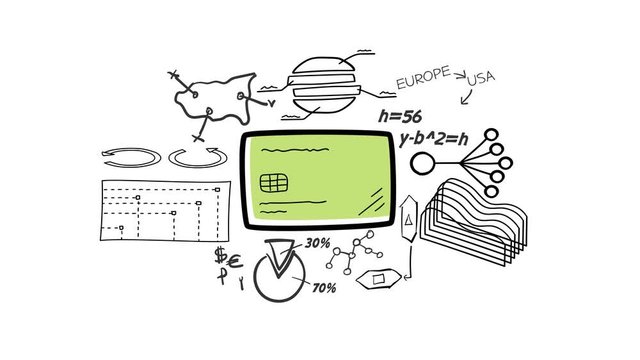 Isolated Hand Drawn Credit card Icon & Infographics.