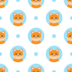 Seamless pattern with a cute fox in cartoon style. Vector illustration
