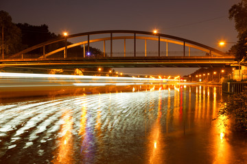 Bridge And Canal Lock At Night
