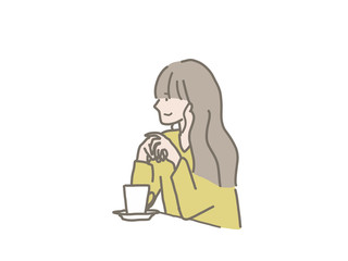 カフェでのんびりする女性