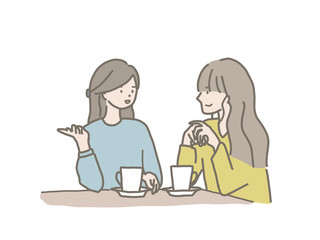 カフェでおしゃべりする女性2名