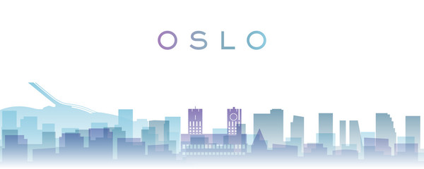 Oslo Transparent Layers Gradient Landmarks Skyline - obrazy, fototapety, plakaty