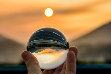 Fototapeta na wymiar sunset caught in the crystal ball