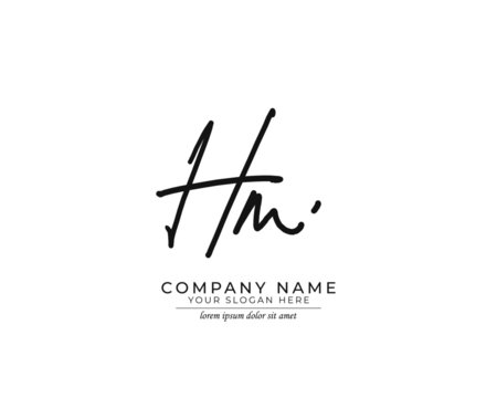 H M HM Initial handwriting logo design. Beautyful design handwritten logo for fashion, team, wedding, luxury logo.