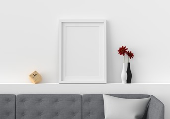 Mockup blank photo frame in modern living room, 3D render, 3D illustration