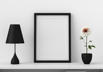 Mockup blank photo frame in modern living room, 3D render, 3D illustration