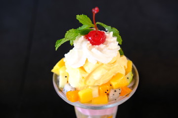 ice cream with fruit and chocolate