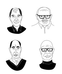 Fototapeta premium Men's head portraits grunge line drawing set doodle poster