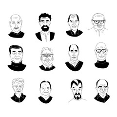 Men's head portraits grunge line drawing set doodle poster