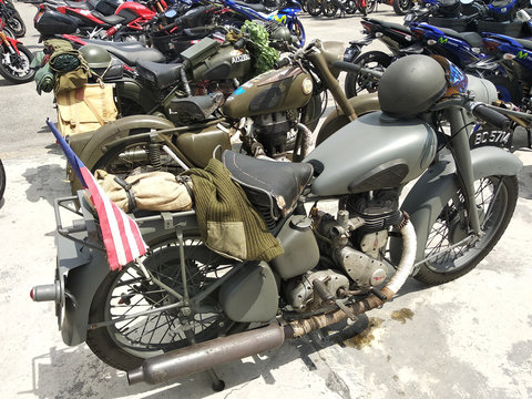 KUALA LUMPUR, MALAYSIA -FEBRUARY 22, 2018: Classic and vintage motorcycle from World War 2 era. The motorcycle nicely restored to the original condition.    