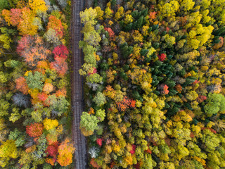 Aerial view of Railway Track in Beautiful Autumn  in New Hampshire