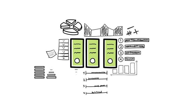 Isolated Hand Drawn Document Folders Icon & Infographics.