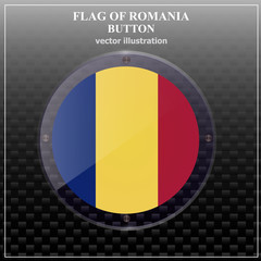 Fototapeta premium Bright transparent button with flag of Romania. Happy Romania day button. Bright illustration with flag . Vector.