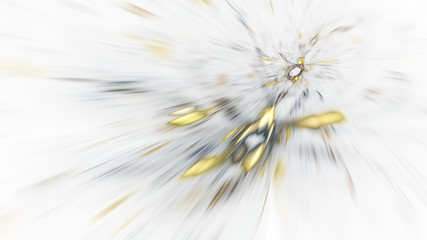 Abstract holiday background with blurred golden rays and sparkles. Fantastic light effect. Digital fractal art. 3d rendering.