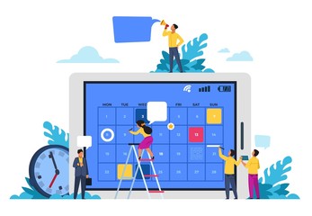 Schedule concept. Business calendar with agenda, entrepreneurship planning, time management for students education. Vector isolated image digital organizer for events scheduling working person