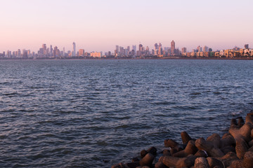 View of Mumbai's Skyline from Marine Drive at Sunset
