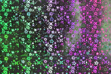 Obraz na płótnie Canvas silver, green and purple glittering abstract background with tiny flowers and stars