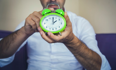 man hand clock