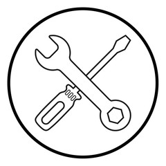 Screwdriver and wrench icon in flat style isolated on white background. Fix symbol for your web site design, logo, app, UI etc