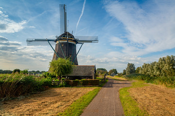european dutch old windmill landscape with blue sky